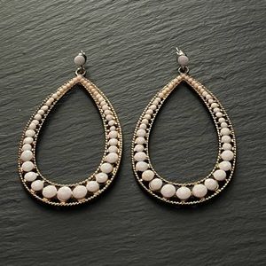 Bohemian Gold Tone White Ivory Faceted Teardrop Beaded Post Earrings